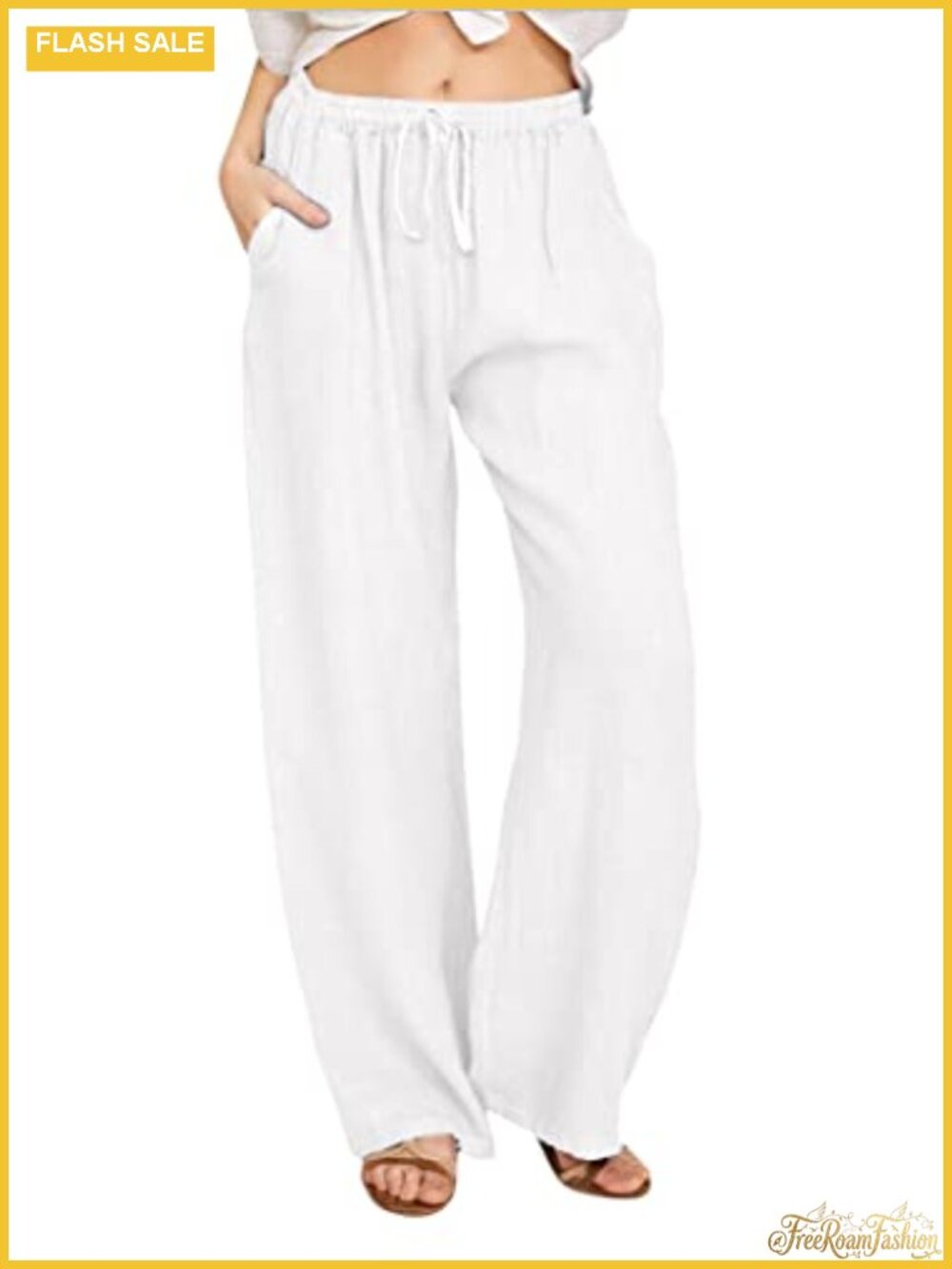 Women's Wide Leg Linen Blend Drawstring Palazzo Pants Casual Summer